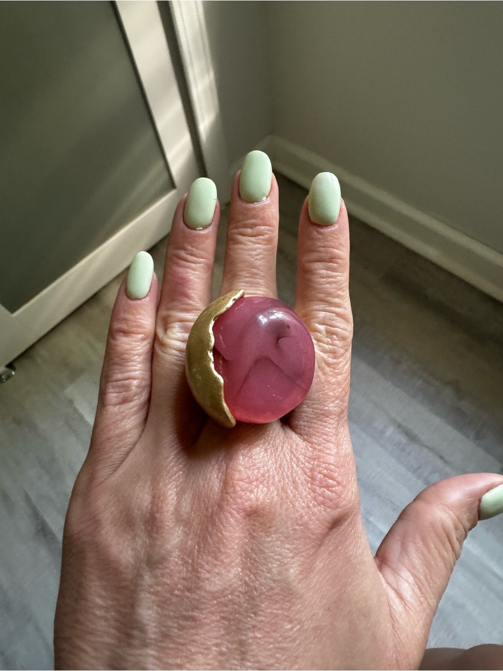Elegant Pink Resin Dome Ring with Gold Accent